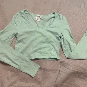 Teal PINK brand cropped long sleeve shirt !